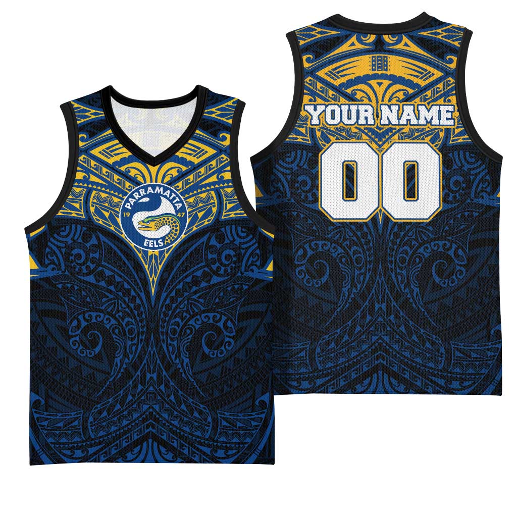 Personalized Parramatta Eels Basketball Jersey Polynesian Tribal Pattern Style