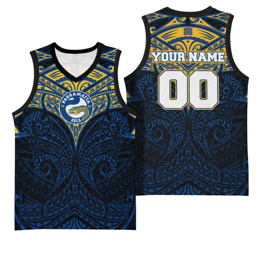 Personalized Parramatta Eels Basketball Jersey Polynesian Tribal Pattern Style