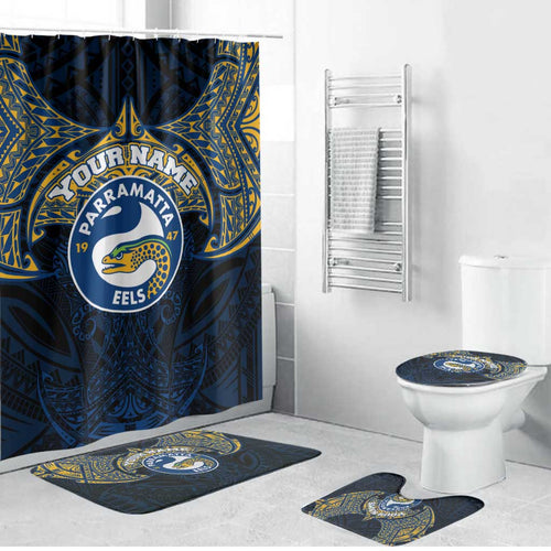 Personalized Parramatta Eels Bathroom Set Polynesian Tribal Pattern Style