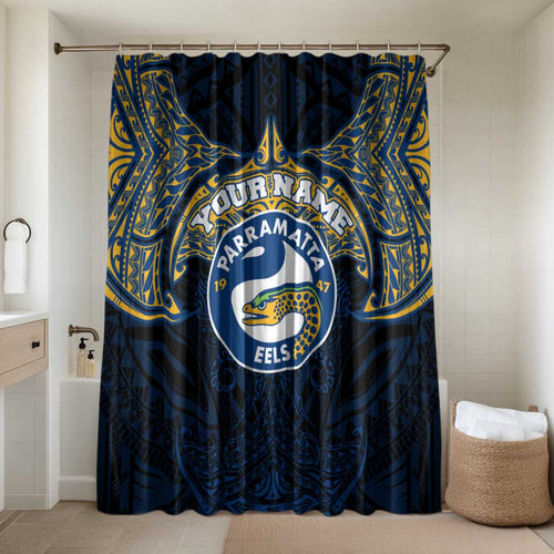 Personalized Parramatta Eels Bathroom Set Polynesian Tribal Pattern Style