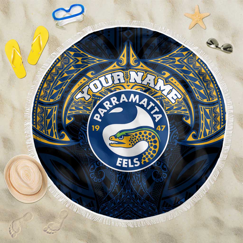 Personalized Parramatta Eels Beach Blanket Polynesian Tribal Pattern Style