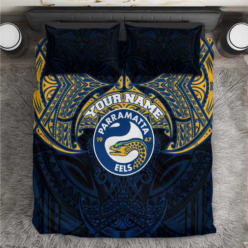Personalized Parramatta Eels Bedding Set Polynesian Tribal Pattern Style