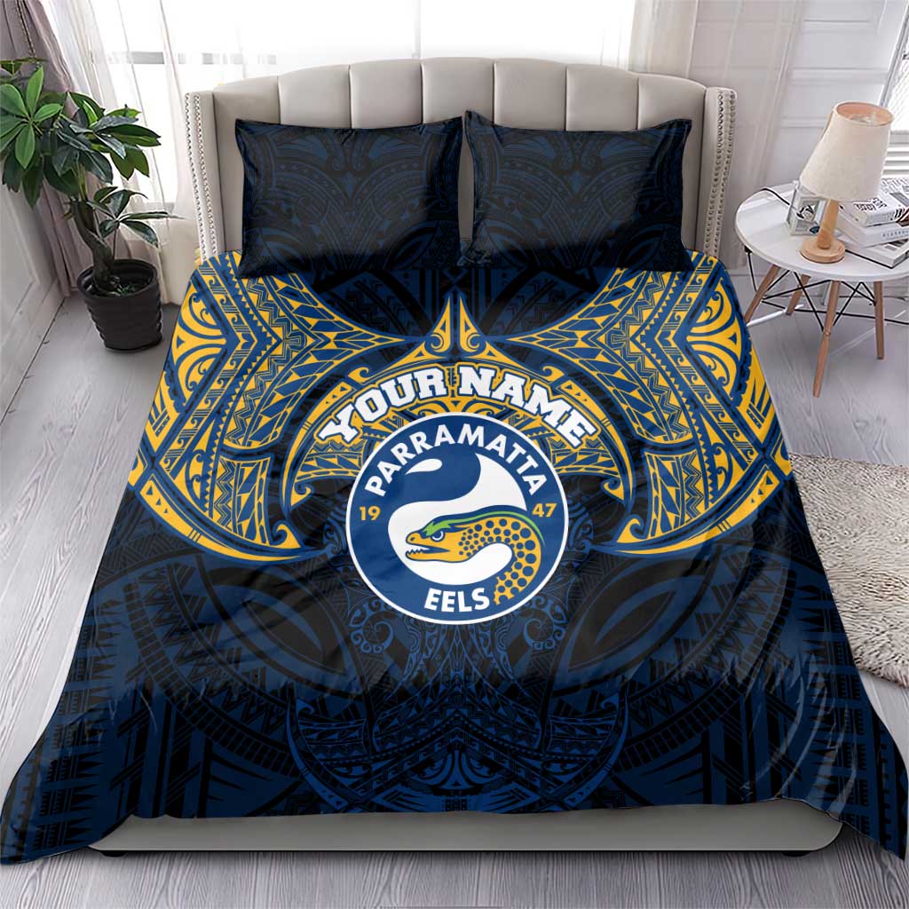 Personalized Parramatta Eels Bedding Set Polynesian Tribal Pattern Style