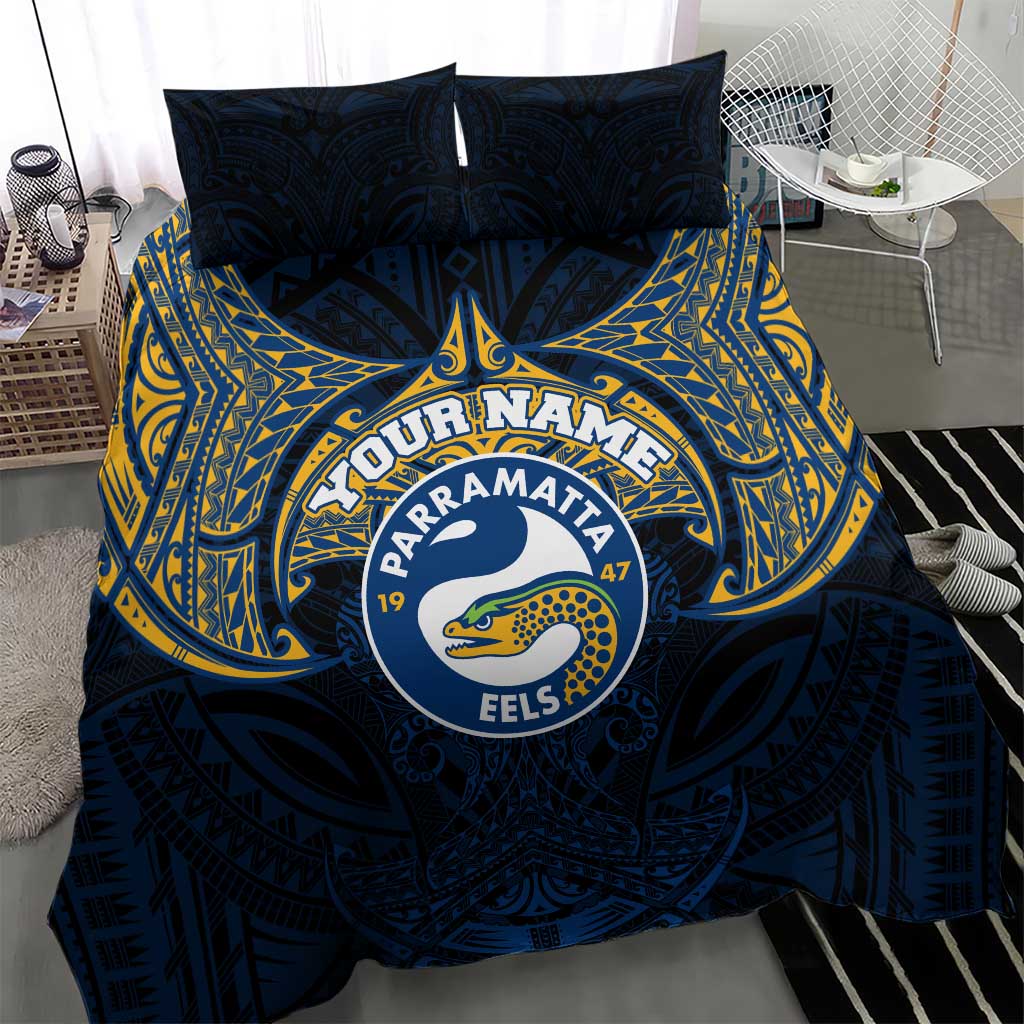 Personalized Parramatta Eels Bedding Set Polynesian Tribal Pattern Style