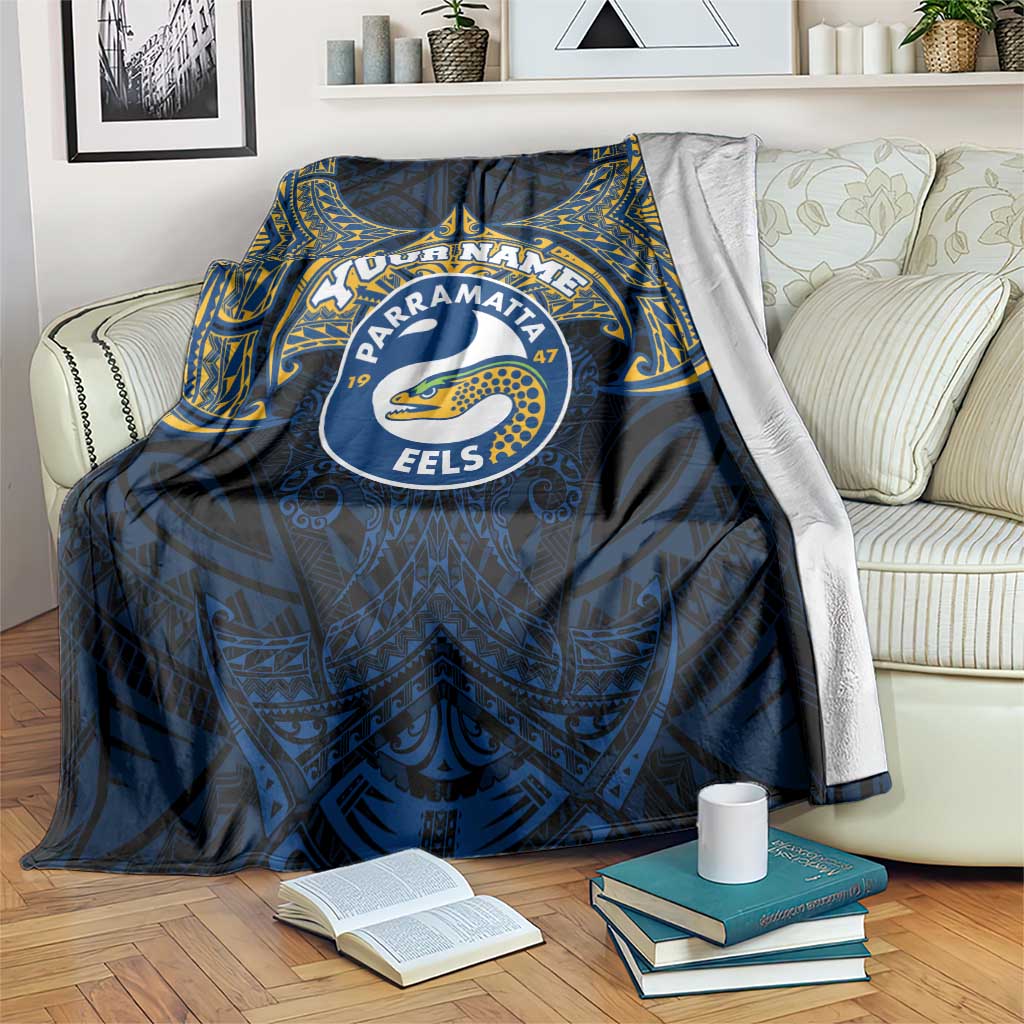 Personalized Parramatta Eels Blanket Polynesian Tribal Pattern Style