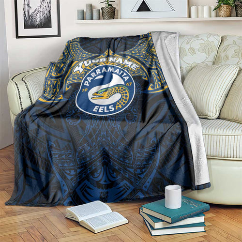 Personalized Parramatta Eels Blanket Polynesian Tribal Pattern Style