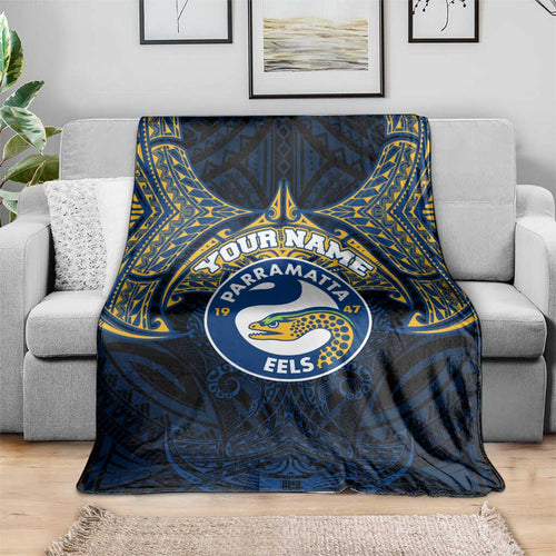 Personalized Parramatta Eels Blanket Polynesian Tribal Pattern Style