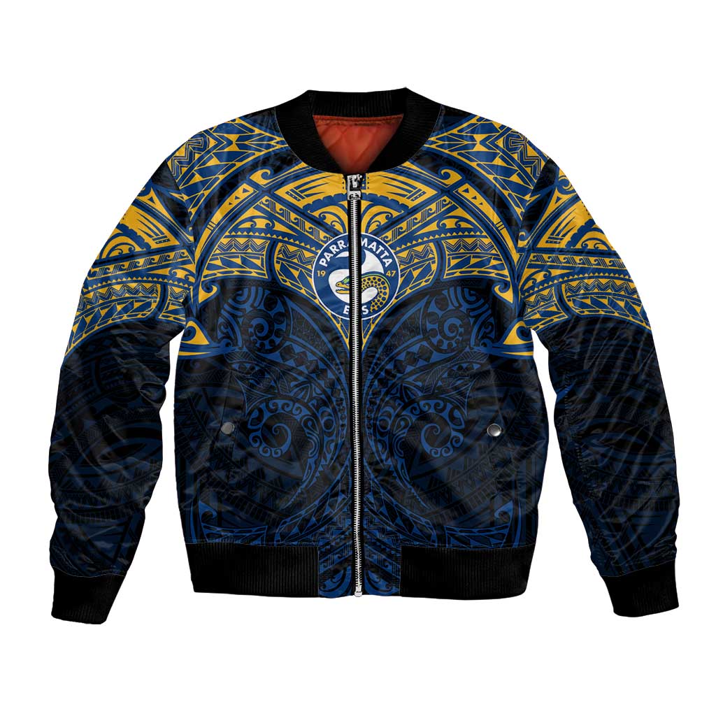 Personalized Parramatta Eels Bomber Jacket Polynesian Tribal Pattern Style