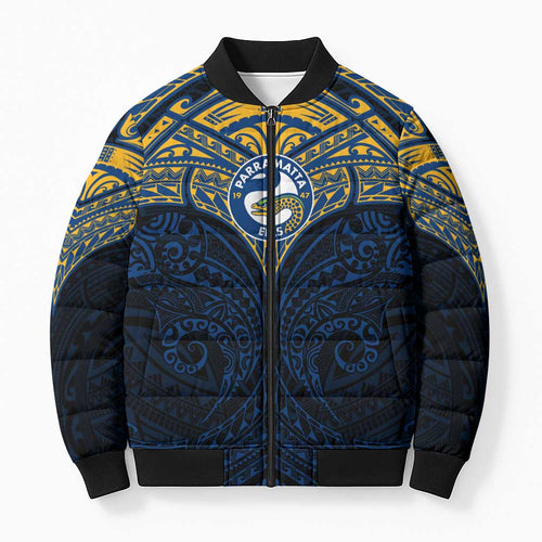 Personalized Parramatta Eels Bomber Puffer Jacket Polynesian Tribal Pattern Style