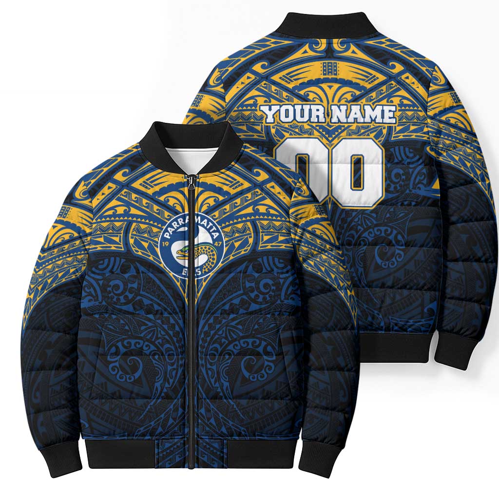 Personalized Parramatta Eels Bomber Puffer Jacket Polynesian Tribal Pattern Style