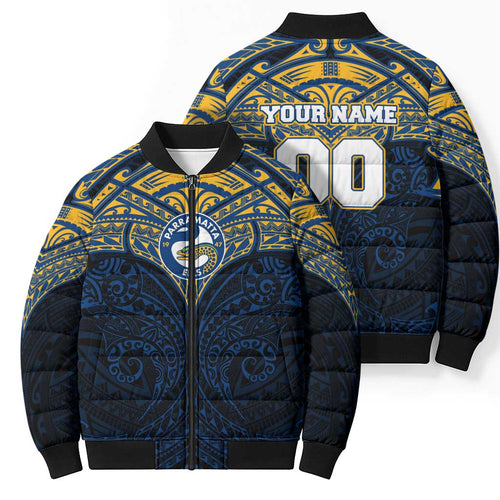 Personalized Parramatta Eels Bomber Puffer Jacket Polynesian Tribal Pattern Style