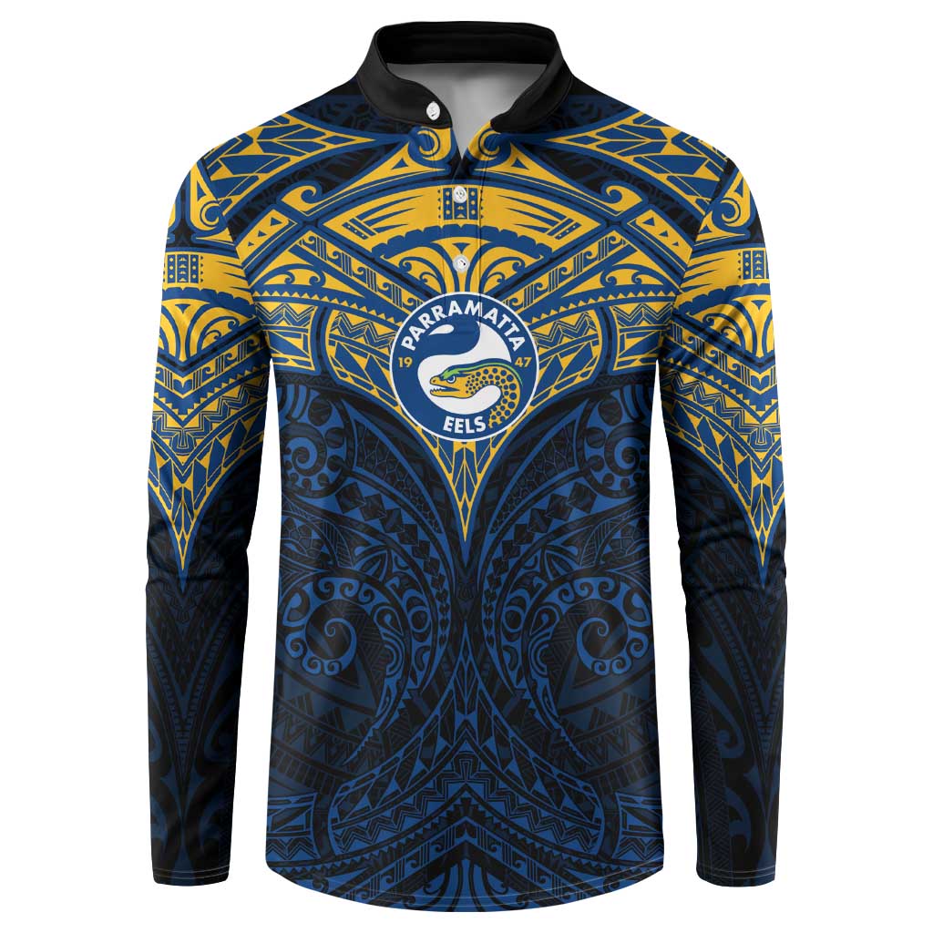 Personalized Parramatta Eels Button Sweatshirt Polynesian Tribal Pattern Style