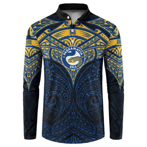 Personalized Parramatta Eels Button Sweatshirt Polynesian Tribal Pattern Style