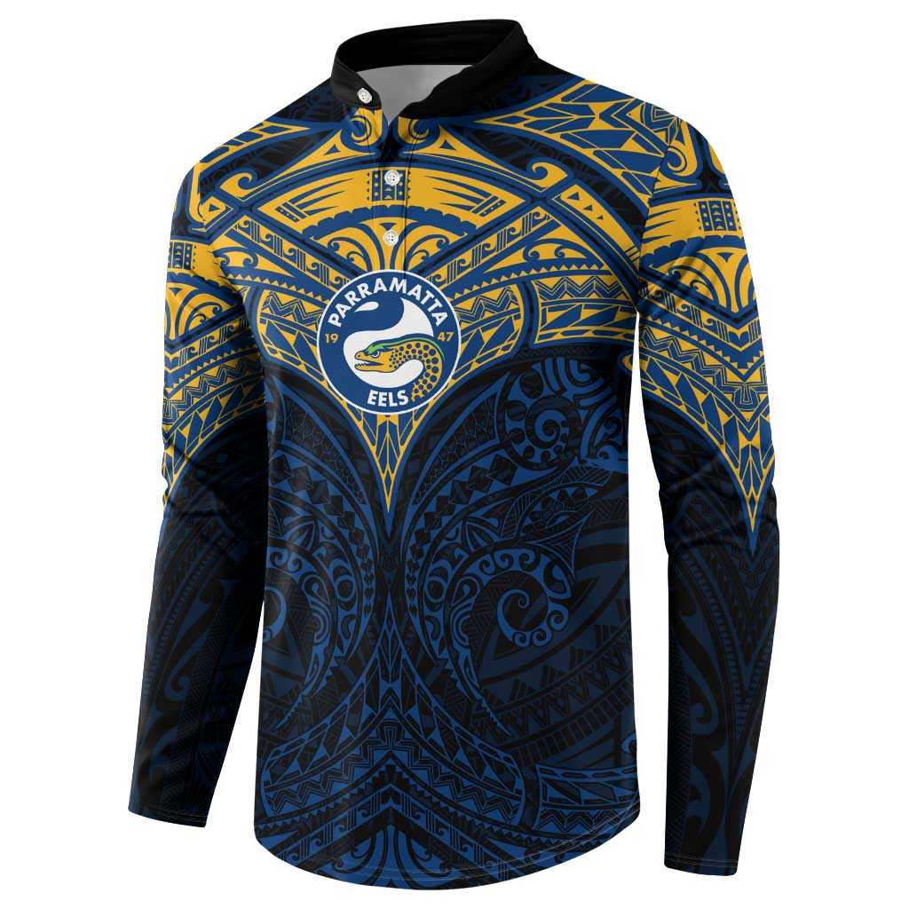 Personalized Parramatta Eels Button Sweatshirt Polynesian Tribal Pattern Style