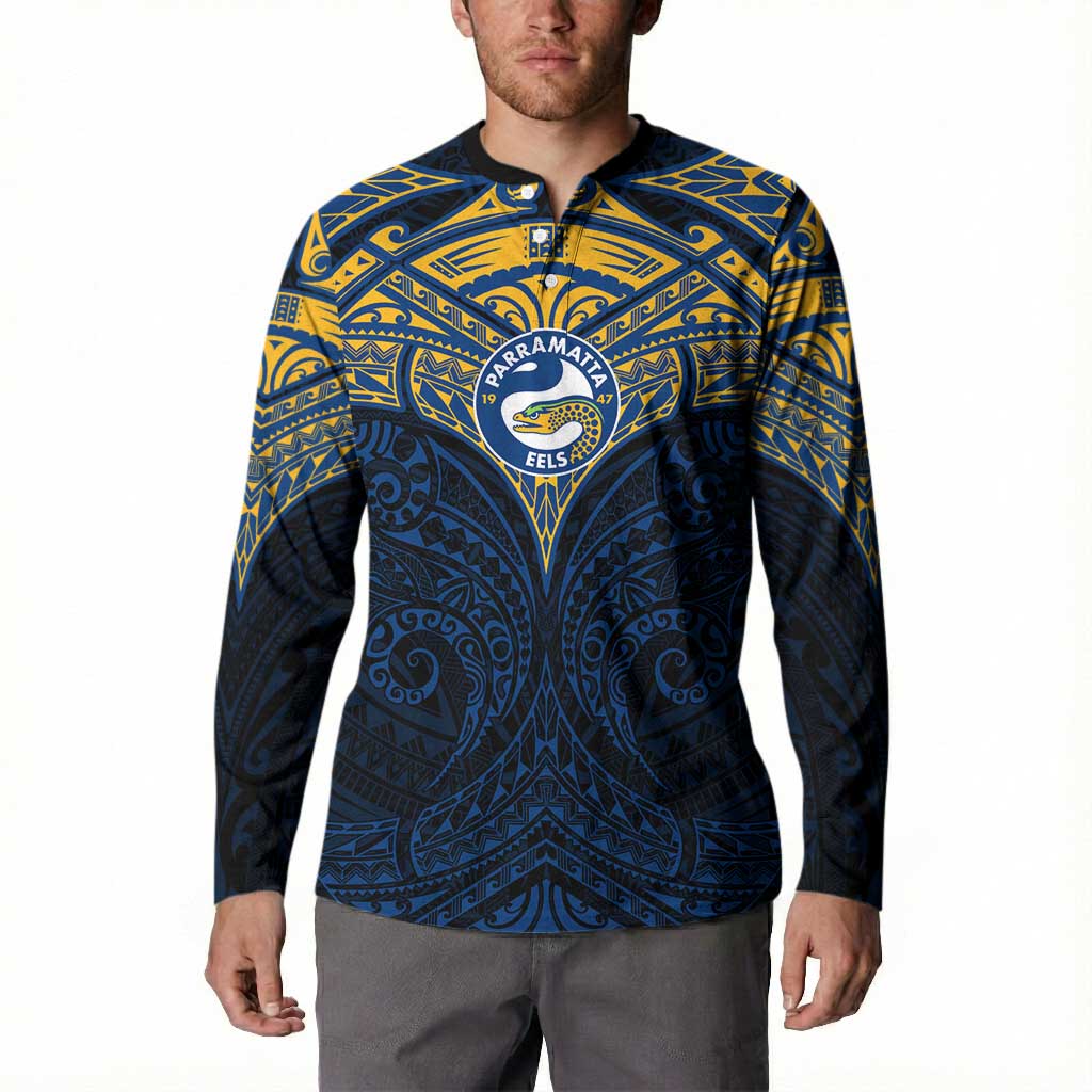 Personalized Parramatta Eels Button Sweatshirt Polynesian Tribal Pattern Style