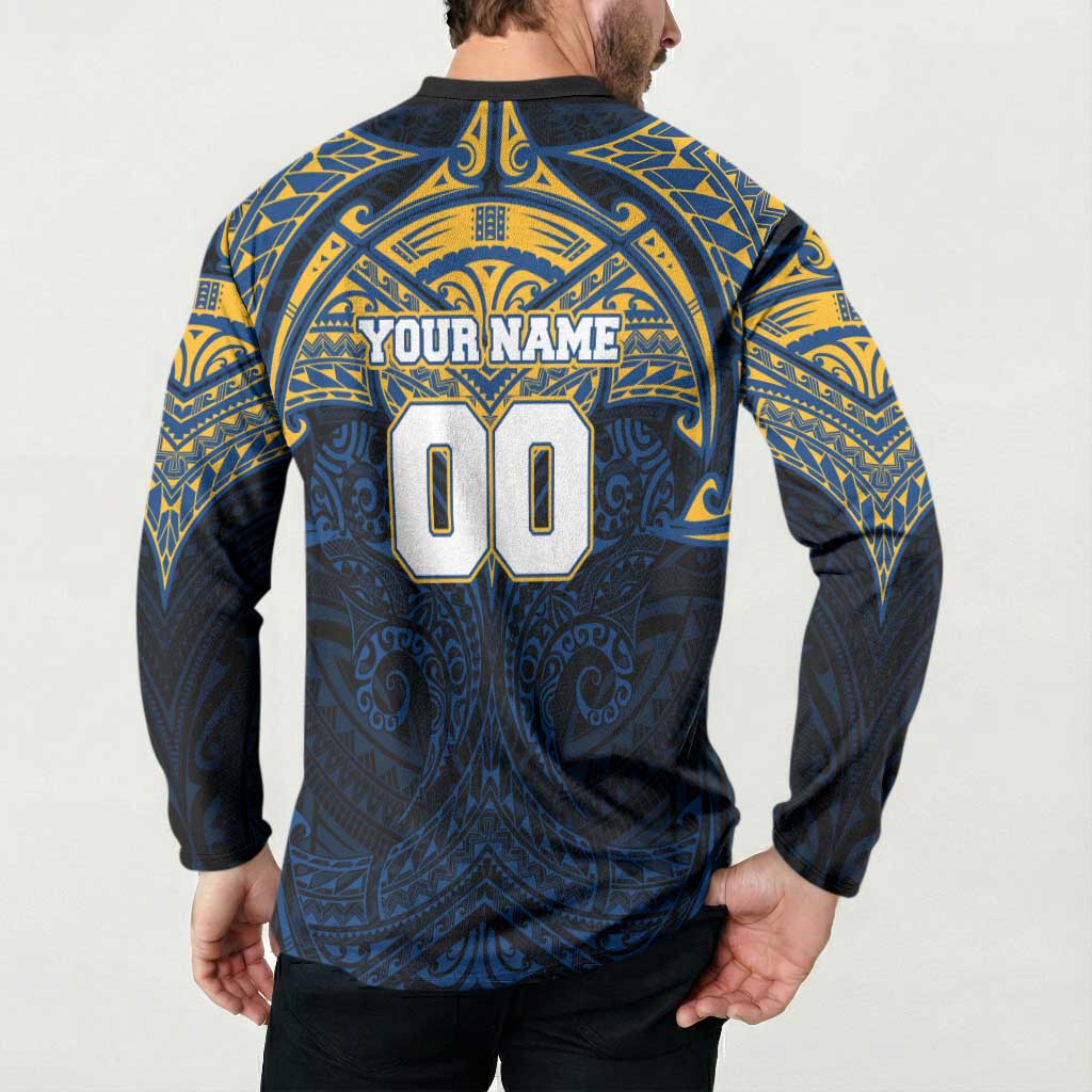 Personalized Parramatta Eels Button Sweatshirt Polynesian Tribal Pattern Style