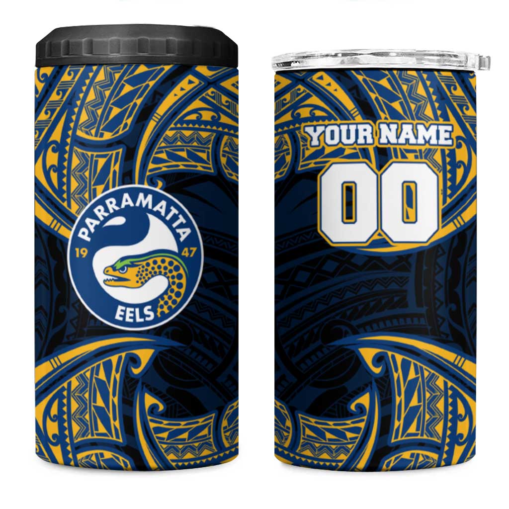 Personalized Parramatta Eels 4 in 1 Can Cooler Tumbler Polynesian Tribal Pattern Style