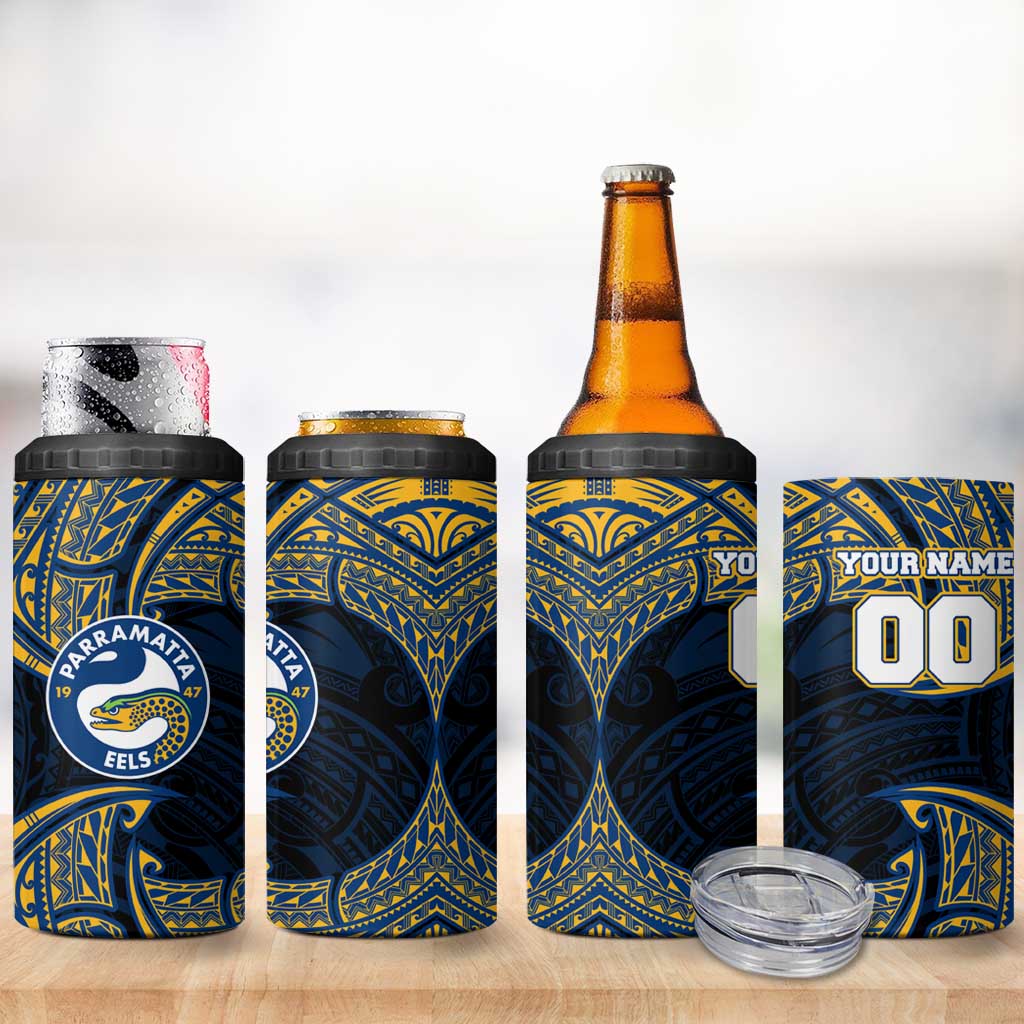 Personalized Parramatta Eels 4 in 1 Can Cooler Tumbler Polynesian Tribal Pattern Style