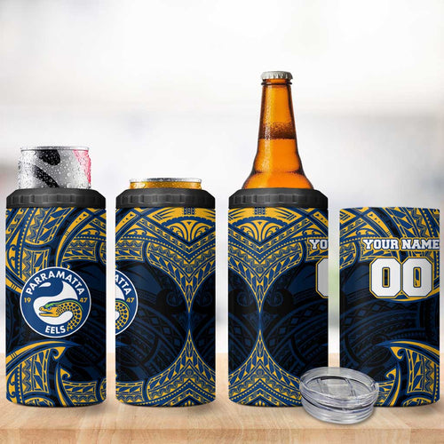 Personalized Parramatta Eels 4 in 1 Can Cooler Tumbler Polynesian Tribal Pattern Style
