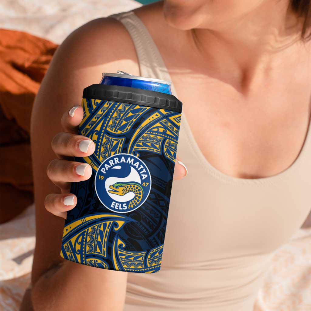 Personalized Parramatta Eels 4 in 1 Can Cooler Tumbler Polynesian Tribal Pattern Style