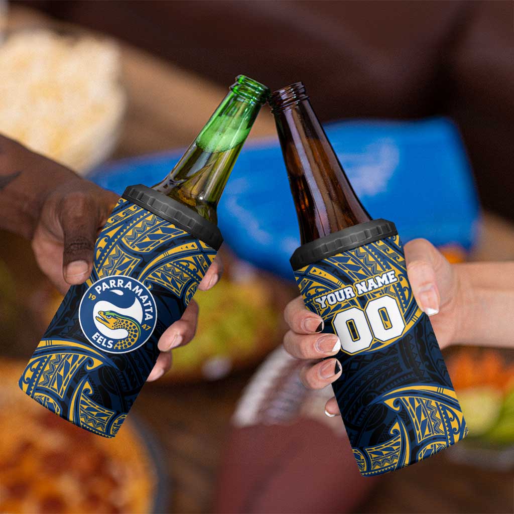 Personalized Parramatta Eels 4 in 1 Can Cooler Tumbler Polynesian Tribal Pattern Style
