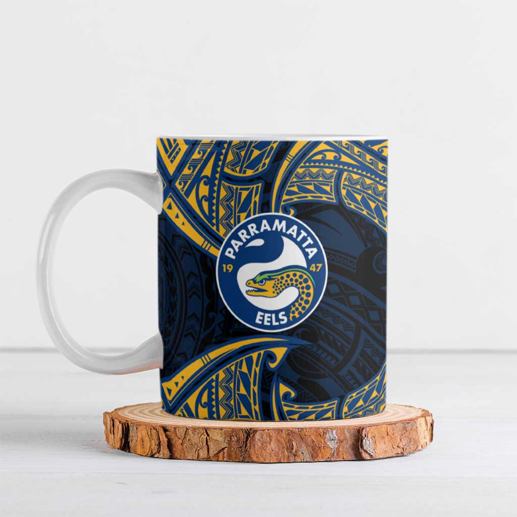 Personalized Parramatta Eels Ceramic Mug Polynesian Tribal Pattern Style