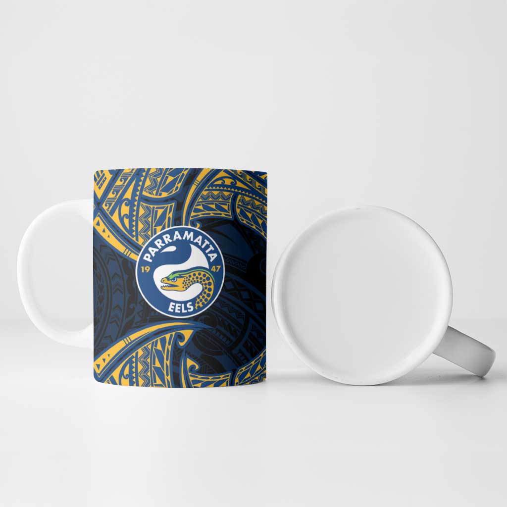 Personalized Parramatta Eels Ceramic Mug Polynesian Tribal Pattern Style