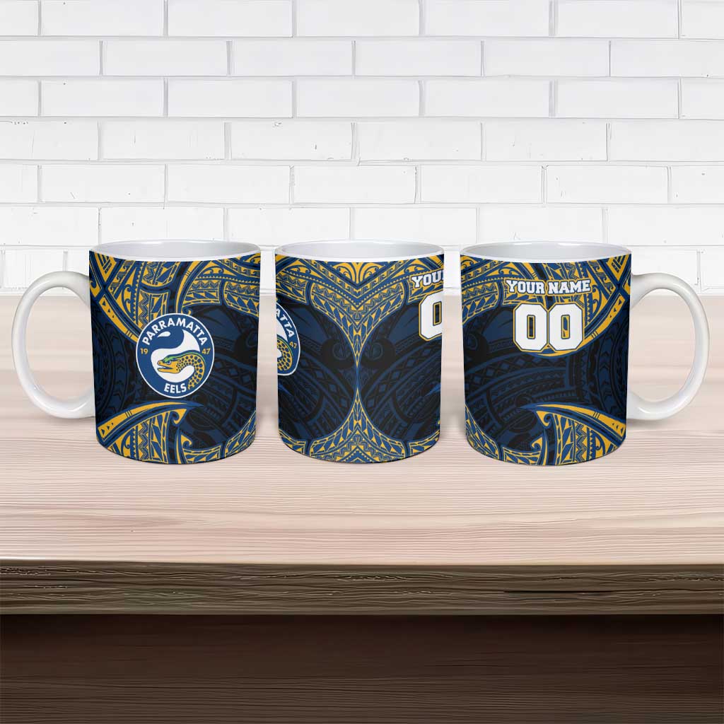Personalized Parramatta Eels Ceramic Mug Polynesian Tribal Pattern Style