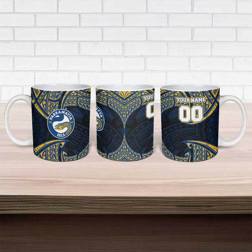 Personalized Parramatta Eels Ceramic Mug Polynesian Tribal Pattern Style