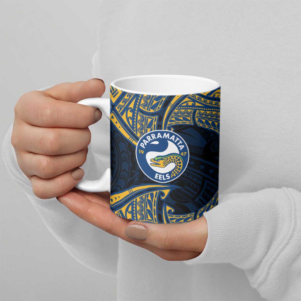 Personalized Parramatta Eels Ceramic Mug Polynesian Tribal Pattern Style