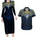 Personalized Parramatta Eels Couples Matching Long Sleeve Bodycon Dress and Hawaiian Shirt Polynesian Tribal Pattern Style