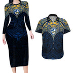Personalized Parramatta Eels Couples Matching Long Sleeve Bodycon Dress and Hawaiian Shirt Polynesian Tribal Pattern Style