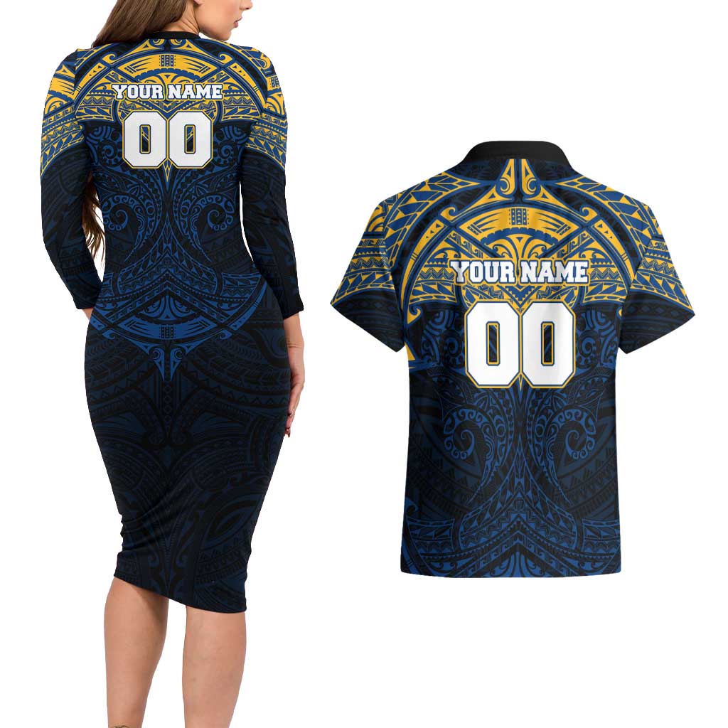 Personalized Parramatta Eels Couples Matching Long Sleeve Bodycon Dress and Hawaiian Shirt Polynesian Tribal Pattern Style