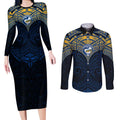 Personalized Parramatta Eels Couples Matching Long Sleeve Bodycon Dress and Long Sleeve Button Shirt Polynesian Tribal Pattern Style