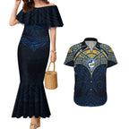 Personalized Parramatta Eels Couples Matching Mermaid Dress and Hawaiian Shirt Polynesian Tribal Pattern Style