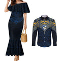 Personalized Parramatta Eels Couples Matching Mermaid Dress and Long Sleeve Button Shirt Polynesian Tribal Pattern Style