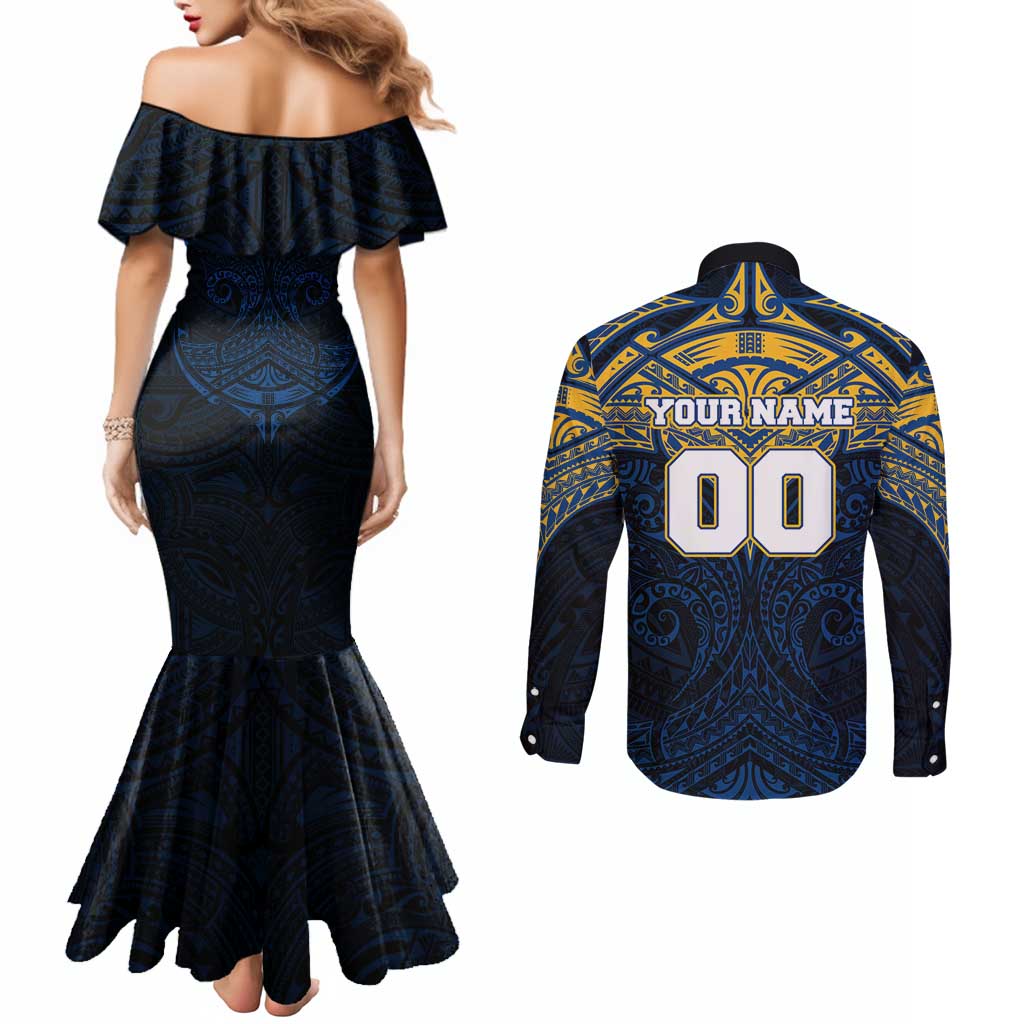 Personalized Parramatta Eels Couples Matching Mermaid Dress and Long Sleeve Button Shirt Polynesian Tribal Pattern Style