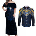 Personalized Parramatta Eels Couples Matching Off Shoulder Maxi Dress and Long Sleeve Button Shirt Polynesian Tribal Pattern Style