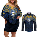 Personalized Parramatta Eels Couples Matching Off Shoulder Short Dress and Long Sleeve Button Shirt Polynesian Tribal Pattern Style