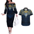 Personalized Parramatta Eels Couples Matching Off The Shoulder Long Sleeve Dress and Hawaiian Shirt Polynesian Tribal Pattern Style