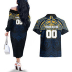Personalized Parramatta Eels Couples Matching Off The Shoulder Long Sleeve Dress and Hawaiian Shirt Polynesian Tribal Pattern Style