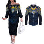 Personalized Parramatta Eels Couples Matching Off The Shoulder Long Sleeve Dress and Long Sleeve Button Shirt Polynesian Tribal Pattern Style