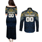 Personalized Parramatta Eels Couples Matching Puletasi and Long Sleeve Button Shirt Polynesian Tribal Pattern Style