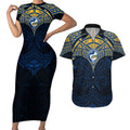 Personalized Parramatta Eels Couples Matching Short Sleeve Bodycon Dress and Hawaiian Shirt Polynesian Tribal Pattern Style