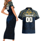 Personalized Parramatta Eels Couples Matching Short Sleeve Bodycon Dress and Hawaiian Shirt Polynesian Tribal Pattern Style