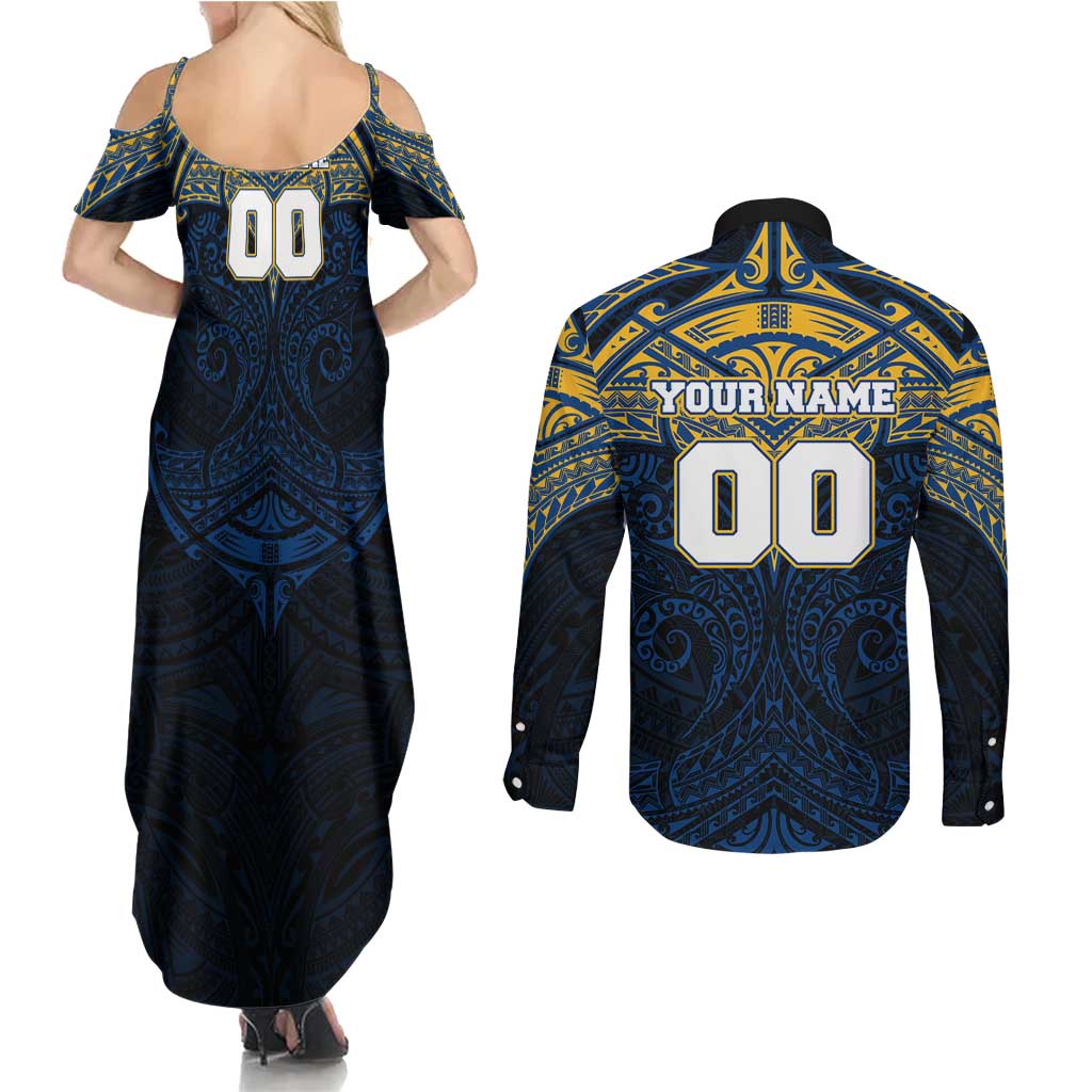 Personalized Parramatta Eels Couples Matching Summer Maxi Dress and Long Sleeve Button Shirt Polynesian Tribal Pattern Style