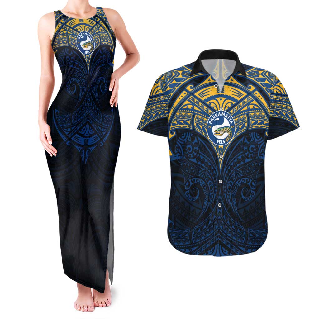 Personalized Parramatta Eels Couples Matching Tank Maxi Dress and Hawaiian Shirt Polynesian Tribal Pattern Style