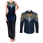 Personalized Parramatta Eels Couples Matching Tank Maxi Dress and Long Sleeve Button Shirt Polynesian Tribal Pattern Style
