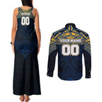 Personalized Parramatta Eels Couples Matching Tank Maxi Dress and Long Sleeve Button Shirt Polynesian Tribal Pattern Style