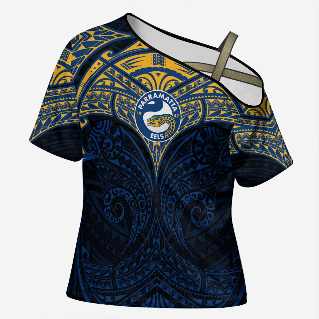Personalized Parramatta Eels Cross Shoulder Shirt Polynesian Tribal Pattern Style